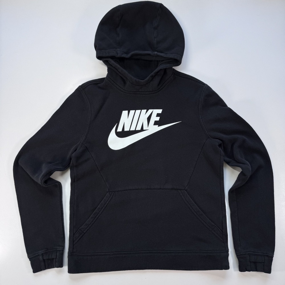 NIKE Logo Hoodie Sweatshirt Unisex Kids Large Black Thumb Loops‎ BV0783